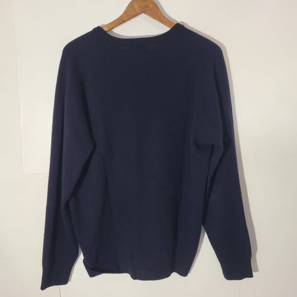 Alan Paine 100% Lambswool Navy Blue V-Neck Men's Large Sweater Made in England - Picture 5 of 5